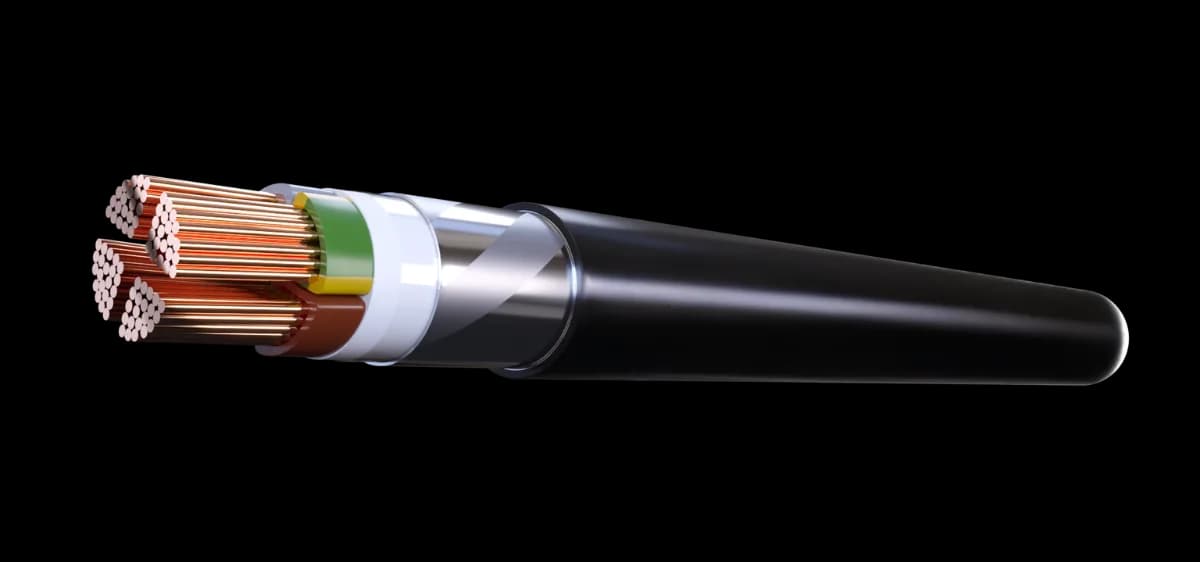 Armirani energetski kabl 10 kV sa bakarnim provodnicima, PVC izolacijom, armaturom od dve čelične trake i PVC plaštom (CYAbY, JUS tip PP 41).