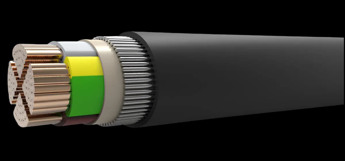 Armirani energetski kabl 0,6/1 kV sa bakarnim užetanim provodnicima, XLPE izolacijom, armaturom od pocinkovanih čeličnih žica i PVC plaštom (N2XRY · JUS XP44).