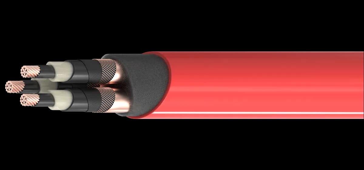 Srednjenaponski trožilni kabl 12/20 (24) kV sa bakarnim provodnicima, XLPE izolacijom, ekranom od bakarnih žica i PVC plaštom (N2XSEY · JUS XHP 48).