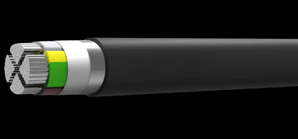 Armirani energetski kabl 0,6/1 kV sa aluminijumskim provodnicima, XLPE izolacijom, armaturom od dve pocinkovane čelične trake i PVC plaštom (NA2XBY · JUS XP41-A).