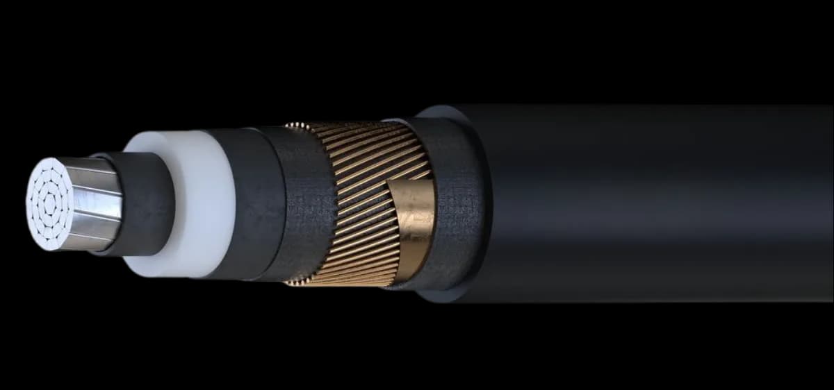Srednjenaponski jednožilni kabl 12/20 kV sa aluminijumskim provodnikom, XLPE izolacijom, ekranom od bakarnih žica i PE plaštom (NA2XS(F)2Y · JUS XHE 49-A).